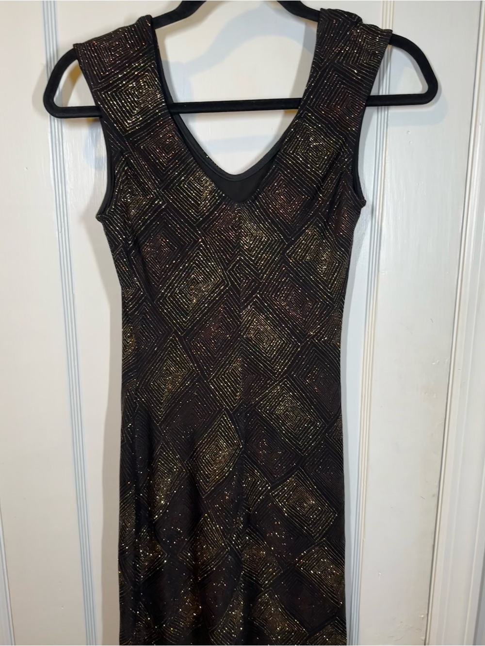 Art Deco Black Gold Metallic Glitter Geometric High Low Dress Gatsby Small